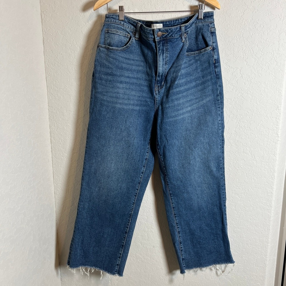 Oliver Logan Medium Wash Slightly Distressed Raw Hem Wide‎ Leg Jeans Size 35 - Picture 2 of 5